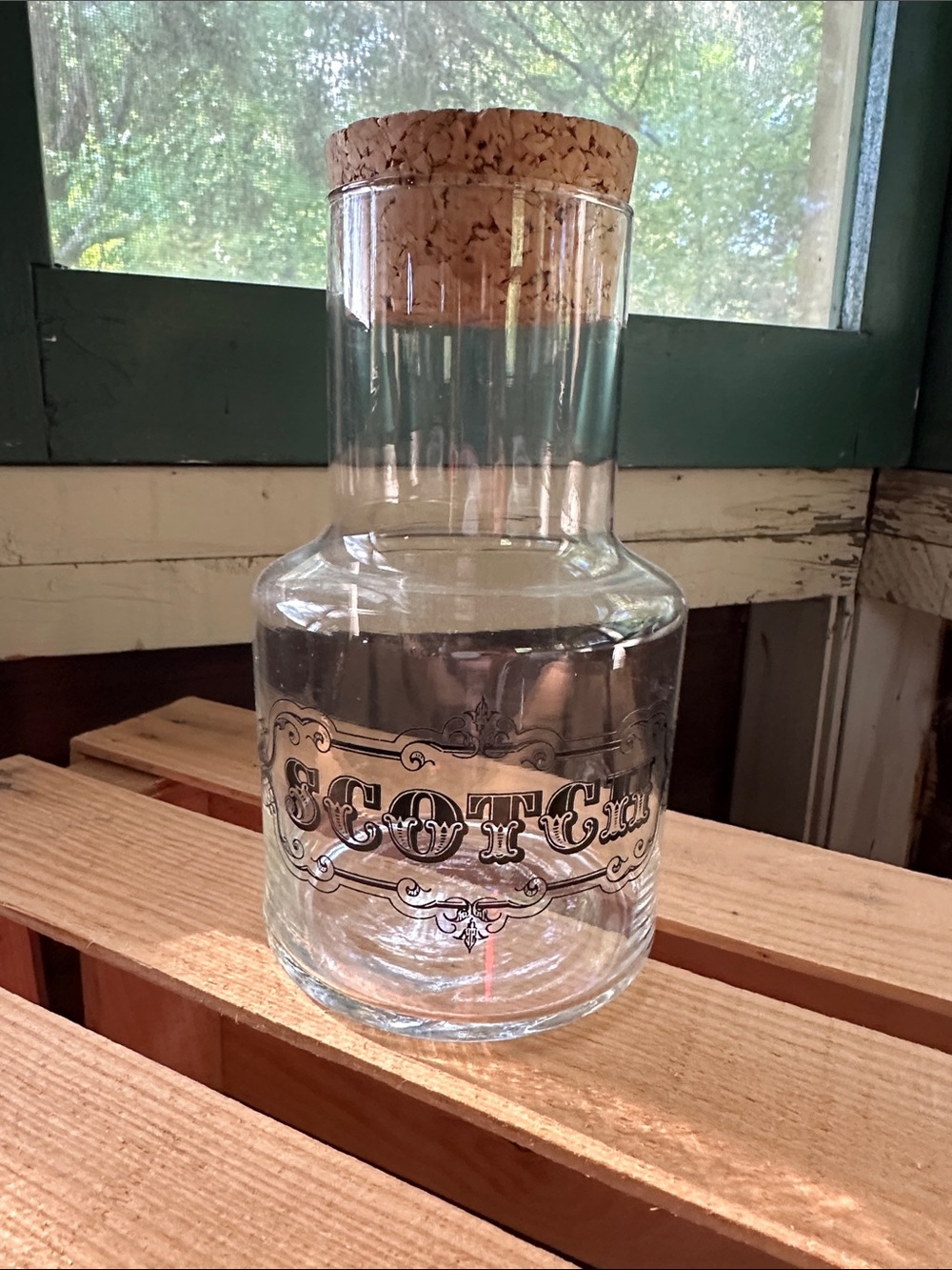 Mid Century Glass Scotch Decanter with Cork Stopper